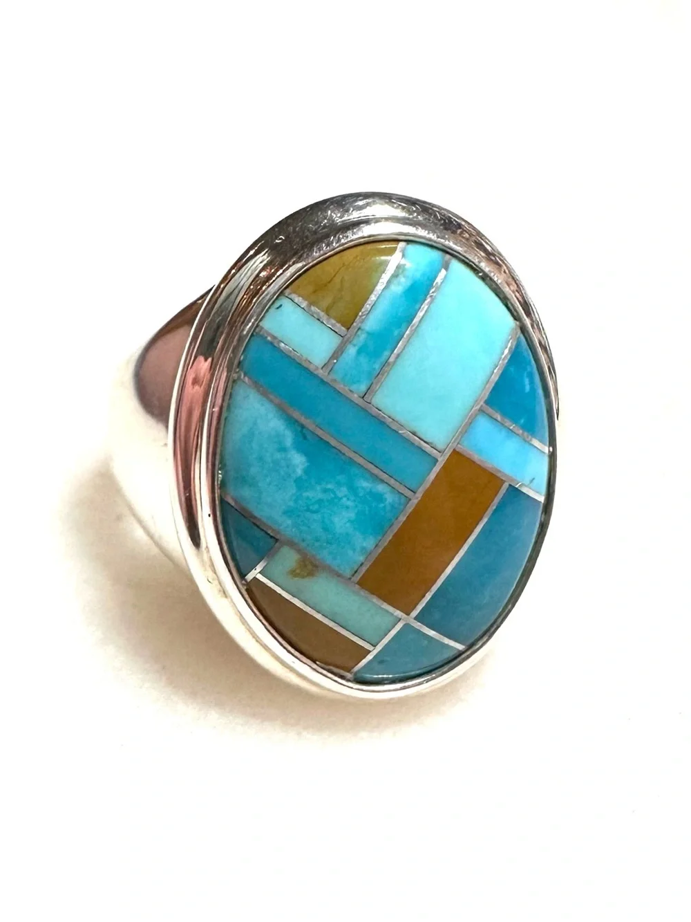 Carolyn Pollack Geometric Blue Turquoise & Jasper Inlay Sterling Silver Ring